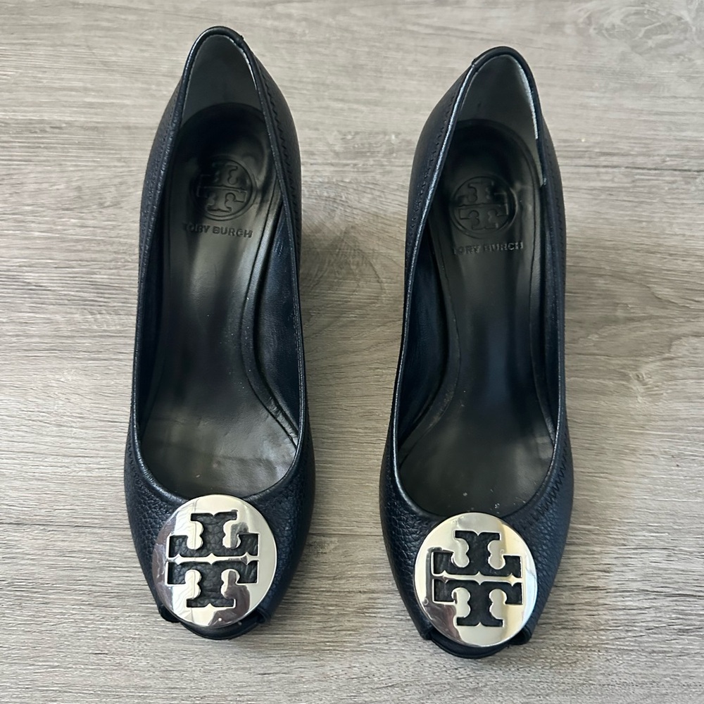 Tory Burch Black Peep-Toe Pumps